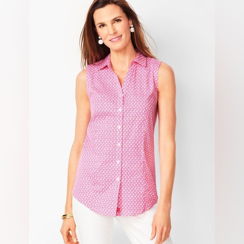 Talbots Sleeveless Perfect Shirt NWT Pinwheel Size 14 Collar Button Down